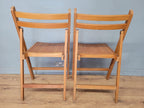 Two Mid Century Wooden Slatted Folding Chairs Space Saving
