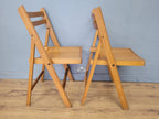 Two Mid Century Wooden Slatted Folding Chairs Space Saving