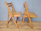 Two Mid Century Wooden Slatted Folding Chairs Space Saving