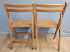 Two Mid Century Wooden Slatted Folding Chairs Space Saving