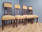 Four Vintage Art Nouveau Style Oak Dining Chairs Upholstered Seats and Backs