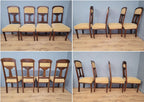 Four Vintage Art Nouveau Style Oak Dining Chairs Upholstered Seats and Backs