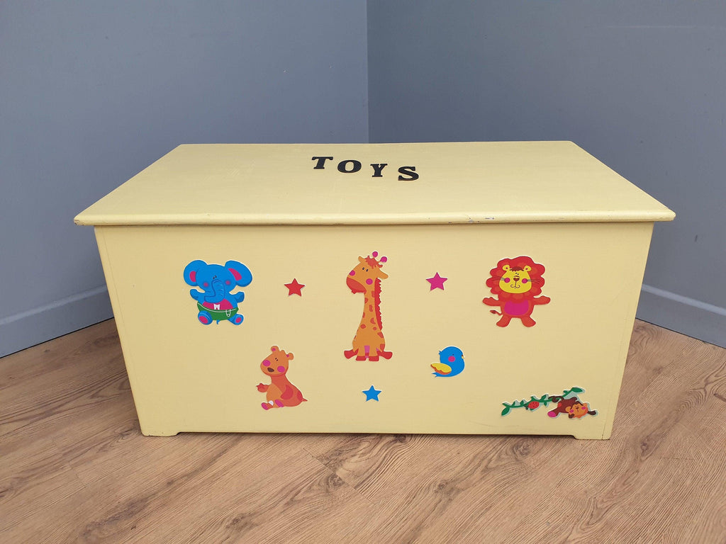 Large Vintage Painted Toy Chest Childs Blanket Box Ottoman