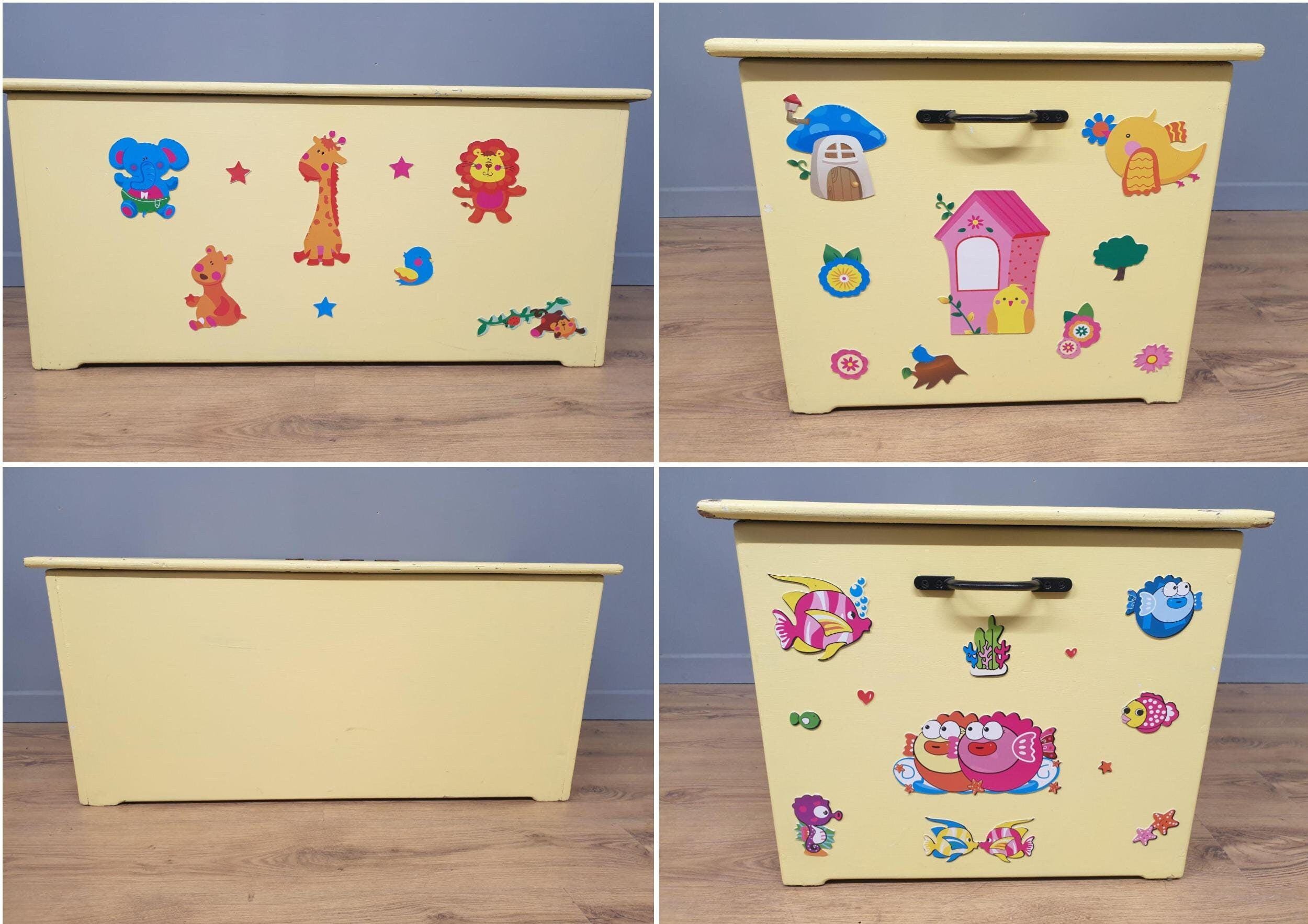 Large Vintage Painted Toy Chest Childs Blanket Box Ottoman