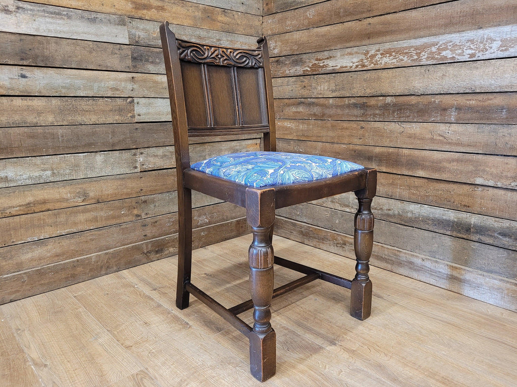 Vintage Hall Bedroom Motif Carved Back William Morris Blue Acanthus Seat Pad