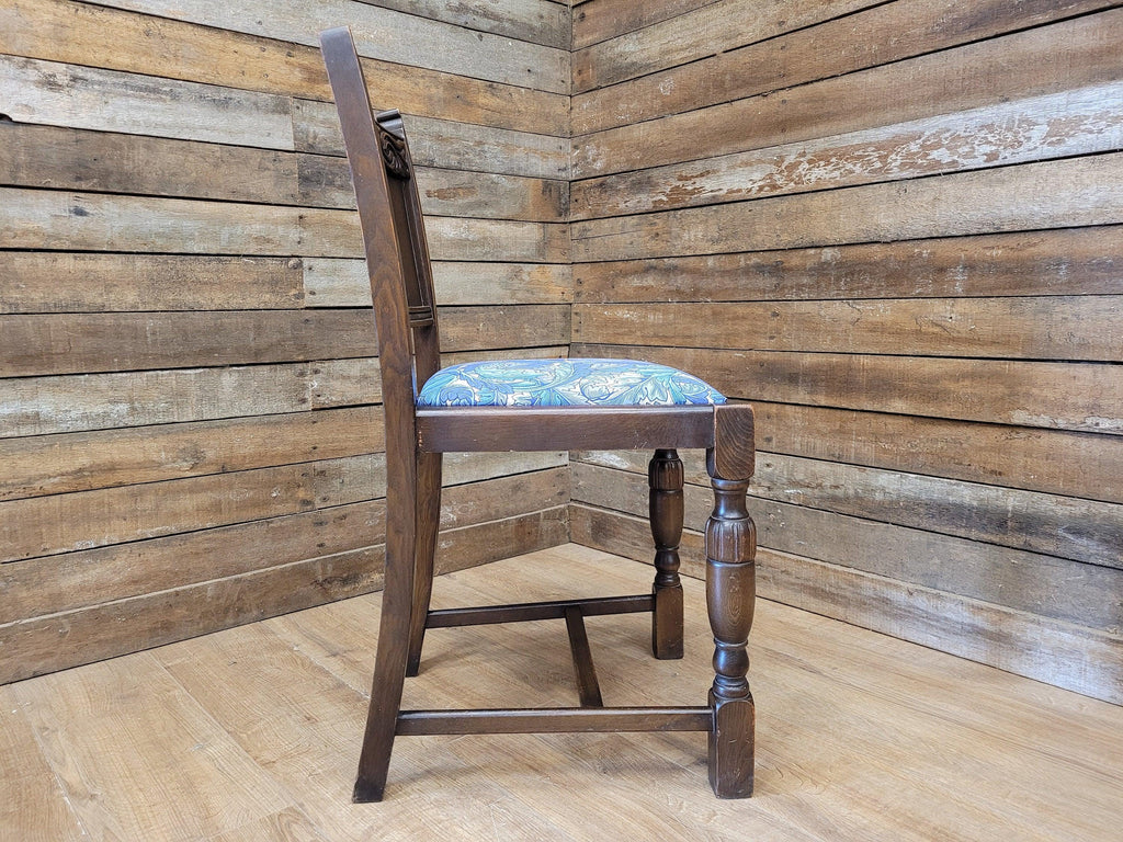 Vintage Hall Bedroom Motif Carved Back William Morris Blue Acanthus Seat Pad