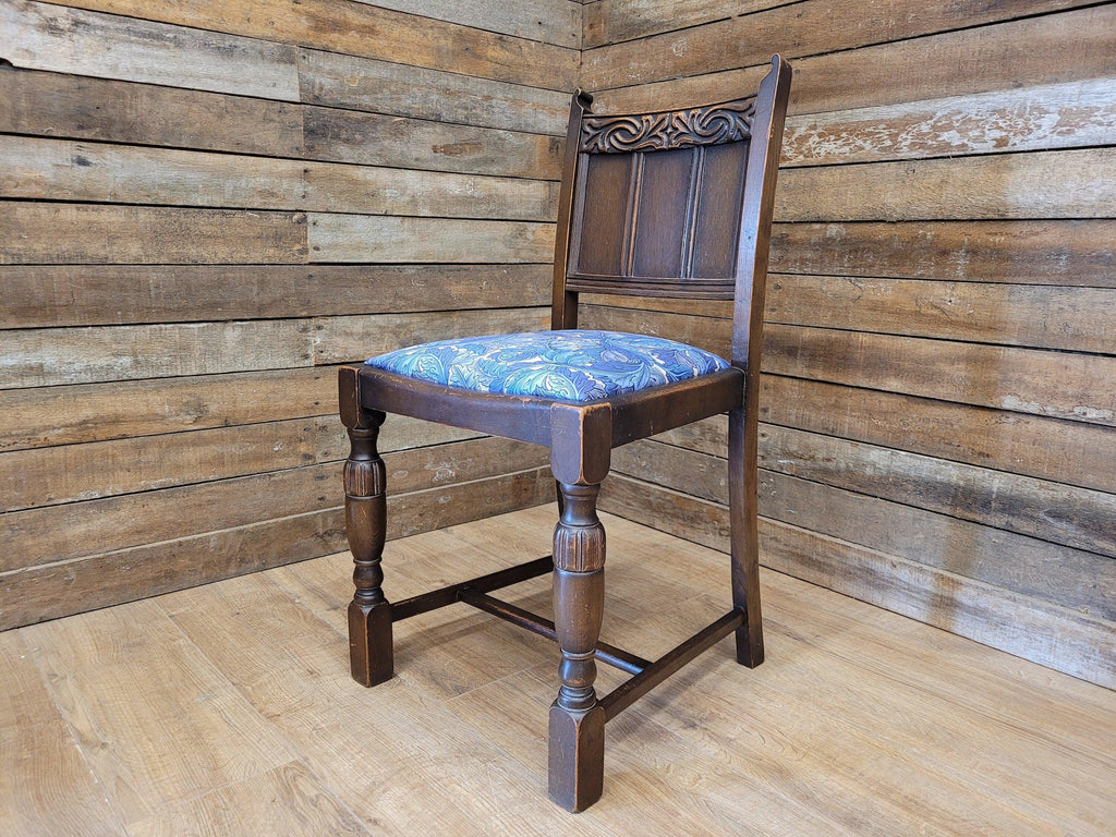 Vintage Hall Bedroom Motif Carved Back William Morris Blue Acanthus Seat Pad