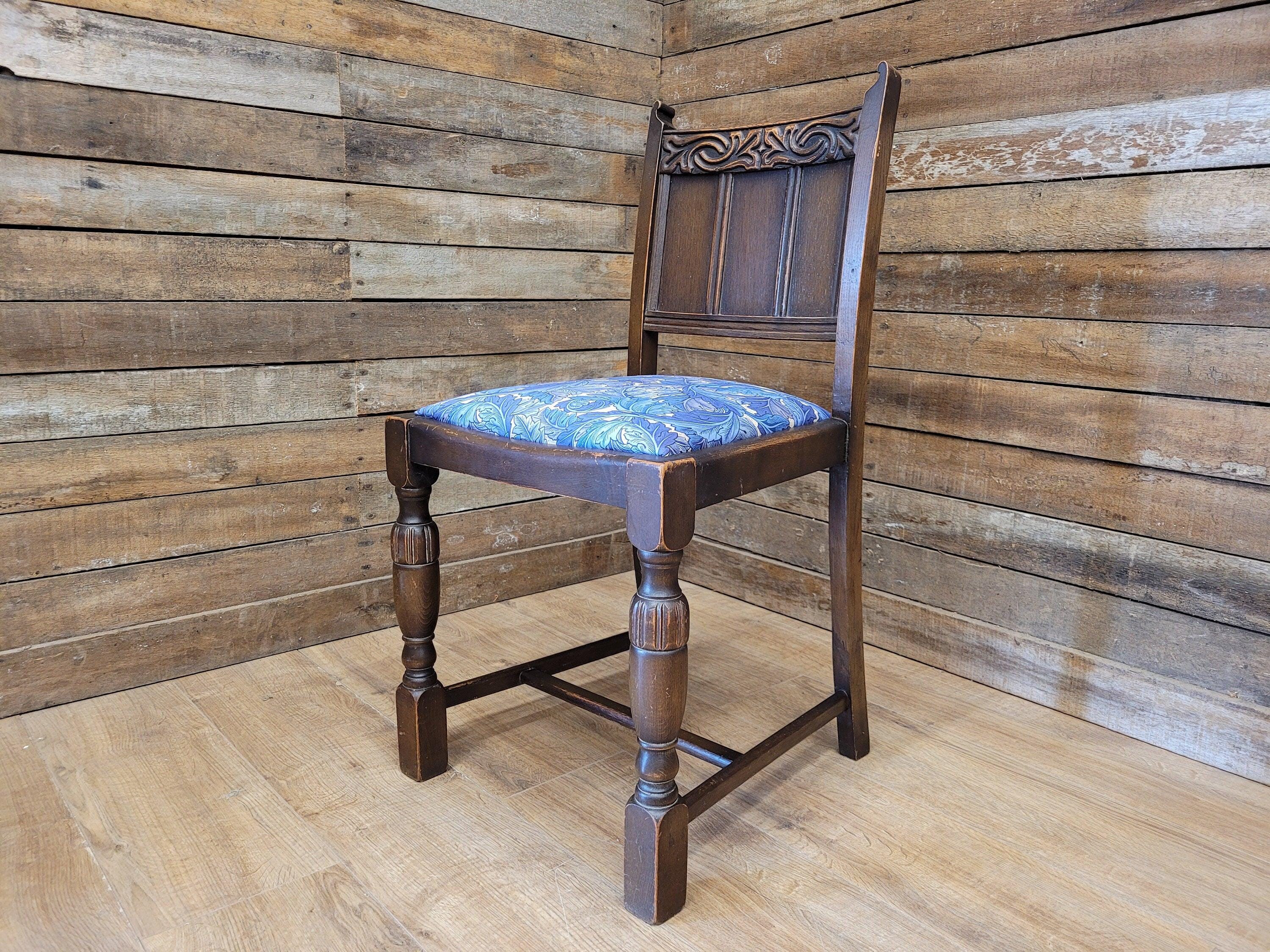 Vintage Hall Bedroom Motif Carved Back William Morris Blue Acanthus Seat Pad