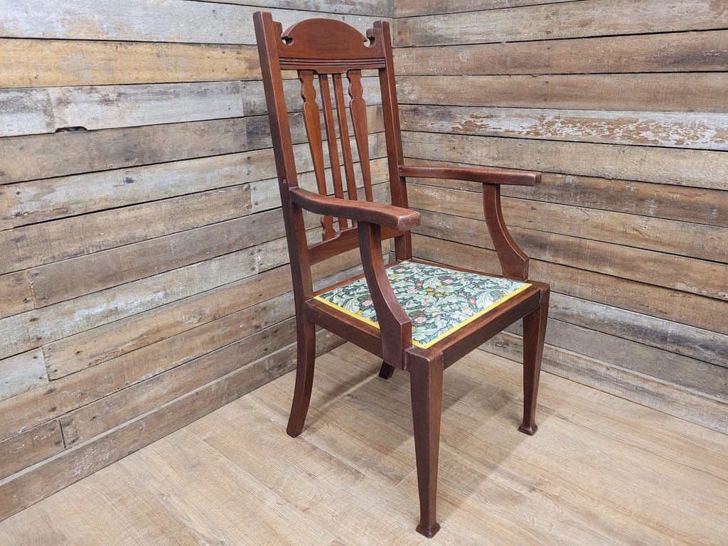 Antique Mahogany Framed Edwardian Hall Bedroom Armchair William Morris Fabric