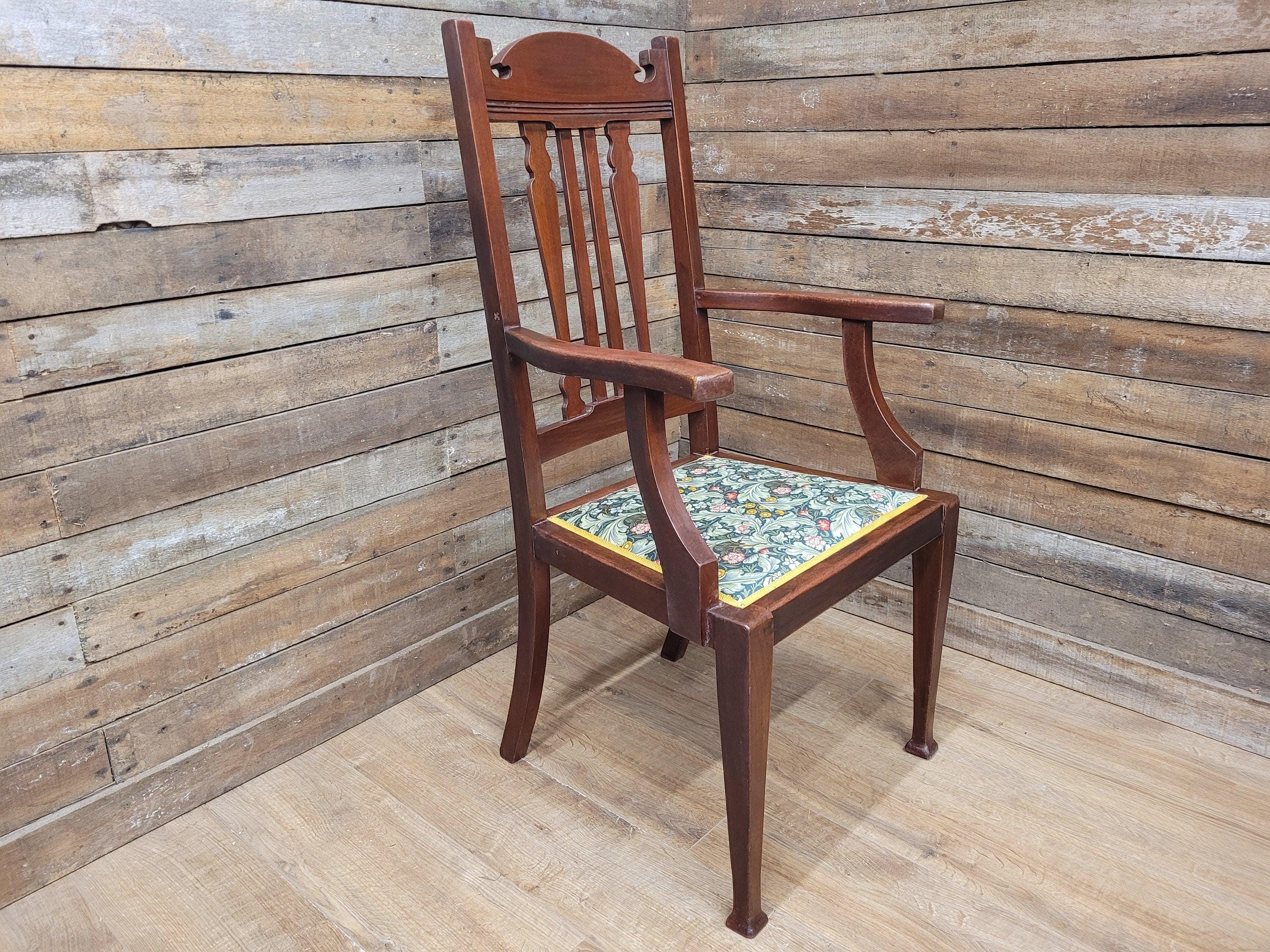 Antique Mahogany Framed Edwardian Hall Bedroom Armchair William Morris Fabric