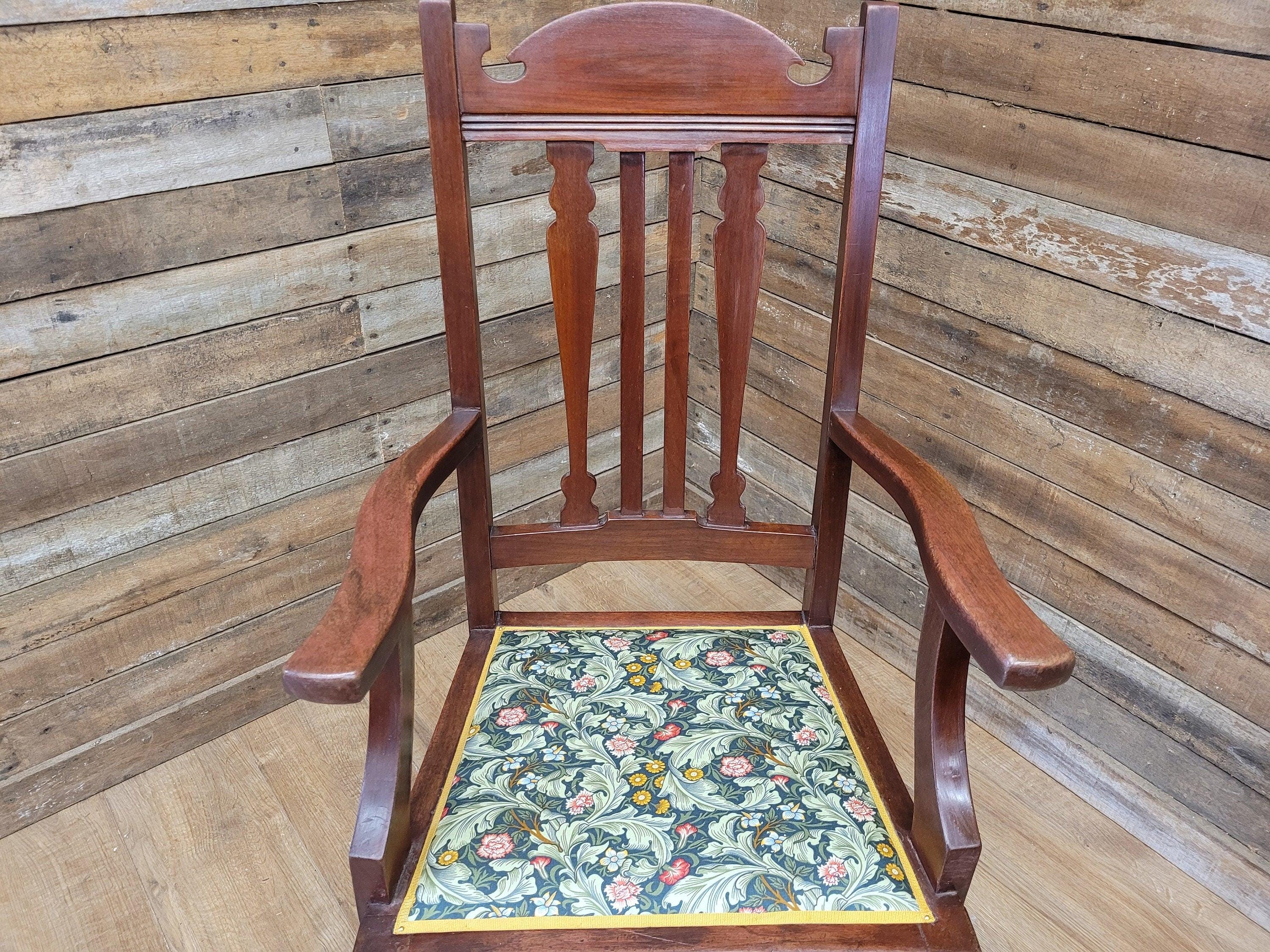 Antique Mahogany Framed Edwardian Hall Bedroom Armchair William Morris Fabric