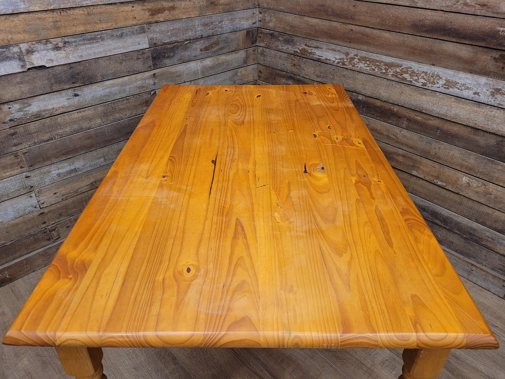 Vintage Pine Kitchen Dining Table with Turned Removable Legs Compact Rustic