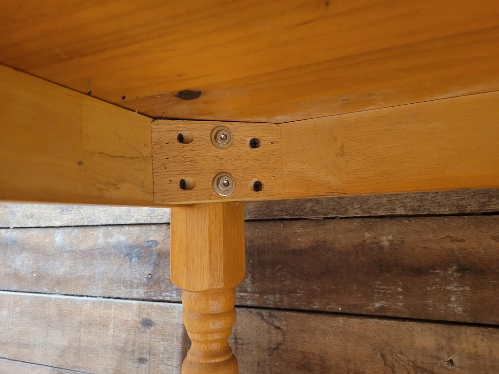 Vintage Pine Kitchen Dining Table with Turned Removable Legs Compact Rustic