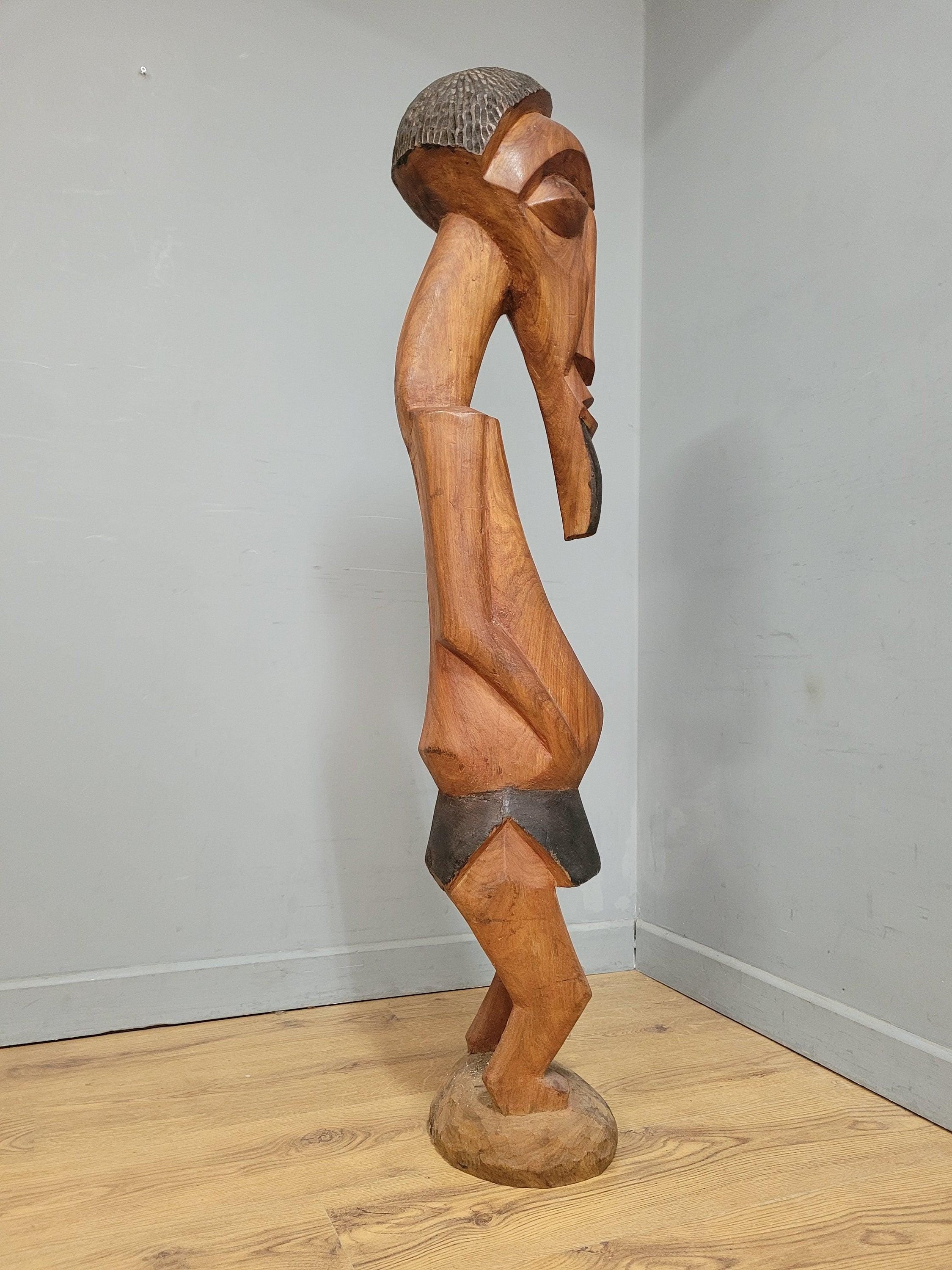 Very Large 50" Hand Carved Teak Tribal Art African Statue Interior Design Piece