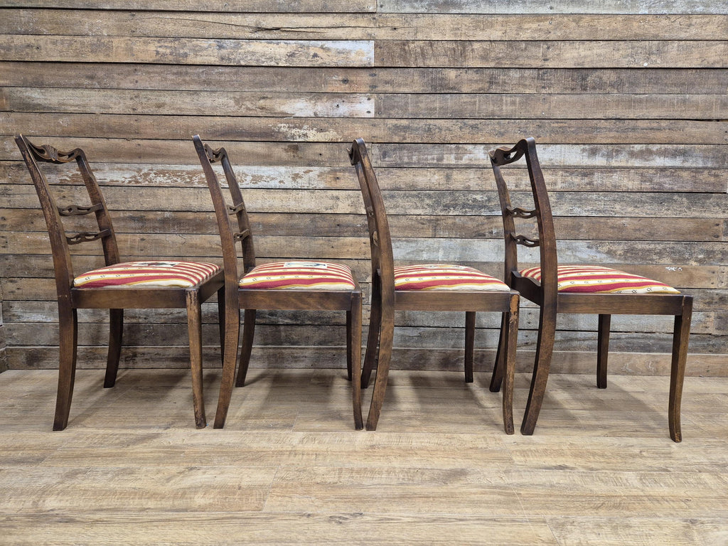 Four Vintage Ladder Back Wool Needlepoint Dining Chairs Pop Out Seat Pads