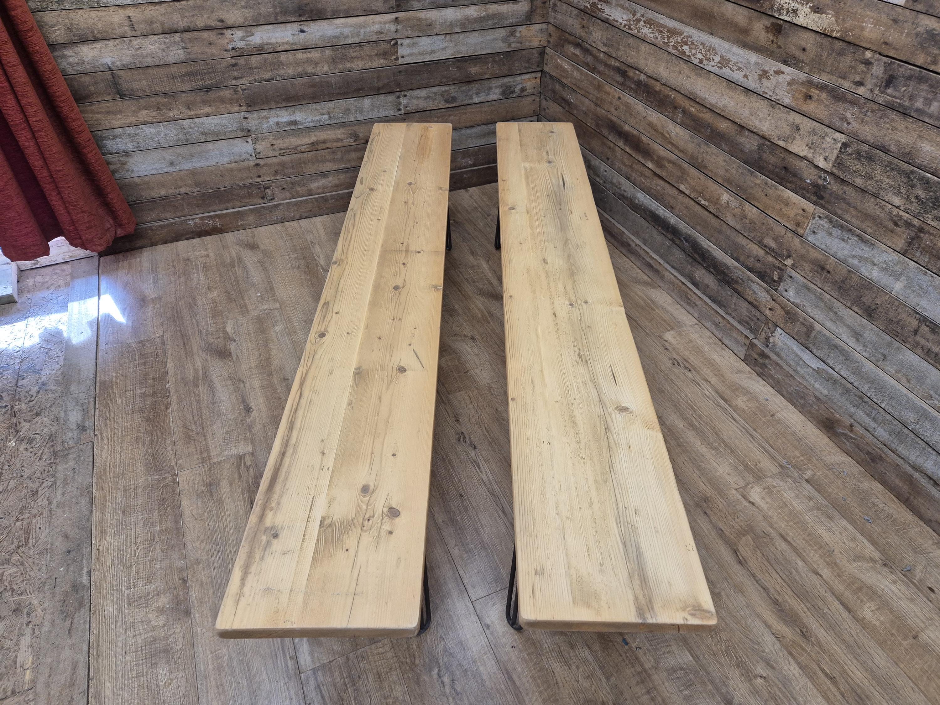 Vintage Distressed Pine Wooden Bench 6ft Long Metal Hairpin Legs ONE LEFT