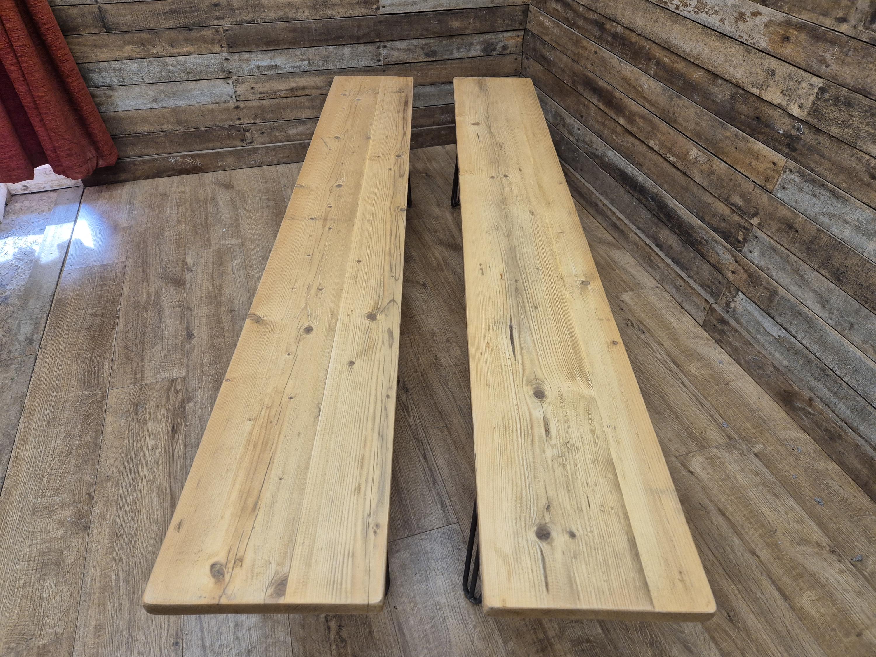Vintage Distressed Pine Wooden Bench 6ft Long Metal Hairpin Legs ONE LEFT