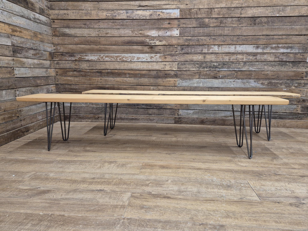Vintage Distressed Pine Wooden Bench 6ft Long Metal Hairpin Legs ONE LEFT