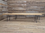 Vintage Distressed Pine Wooden Bench 6ft Long Metal Hairpin Legs ONE LEFT