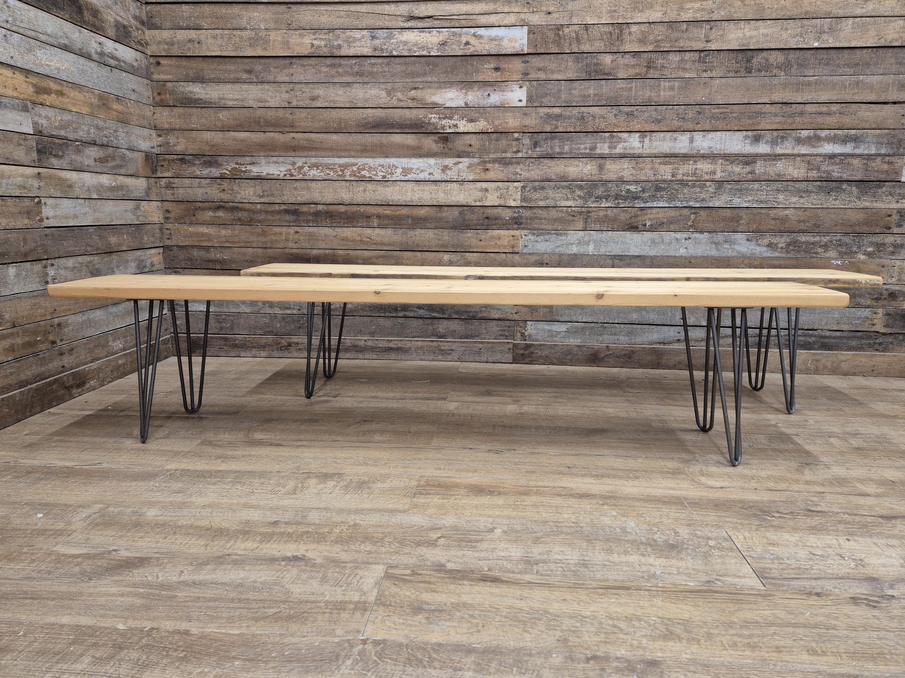 Vintage Distressed Pine Wooden Bench 6ft Long Metal Hairpin Legs ONE LEFT