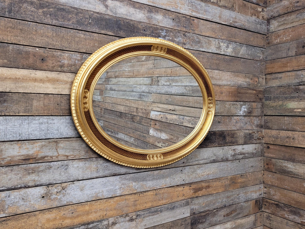 Vintage Classic Oval French Style Giltwood Oval Mantle Bevel Edged Mirror