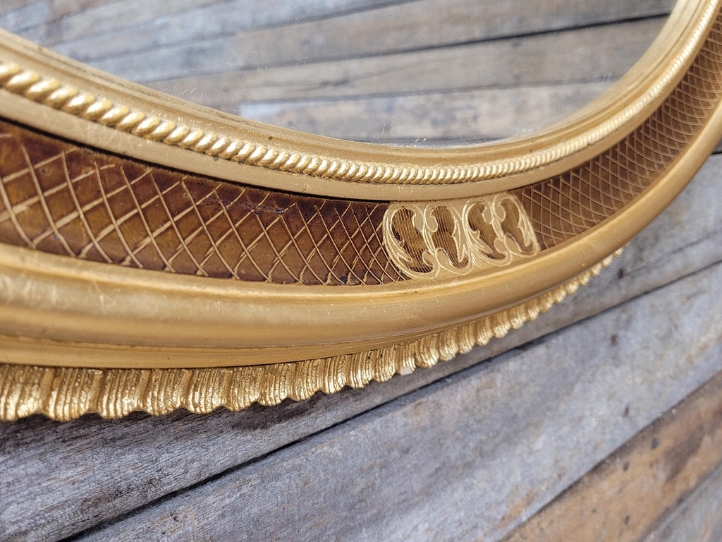 Vintage Classic Oval French Style Giltwood Oval Mantle Bevel Edged Mirror