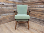 Vintage Mid Century Wooden Armchair Light Green Upholstery 1950s Lounge Chair