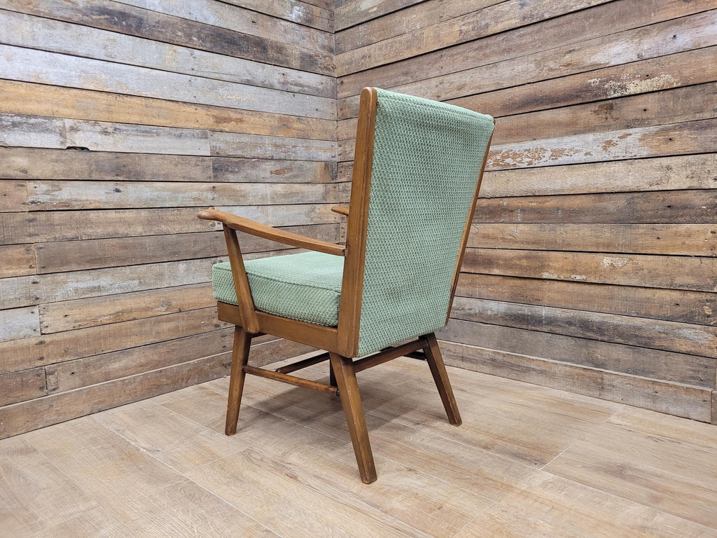 Vintage Mid Century Wooden Armchair Light Green Upholstery 1950s Lounge Chair