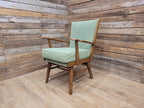 Vintage Mid Century Wooden Armchair Light Green Upholstery 1950s Lounge Chair