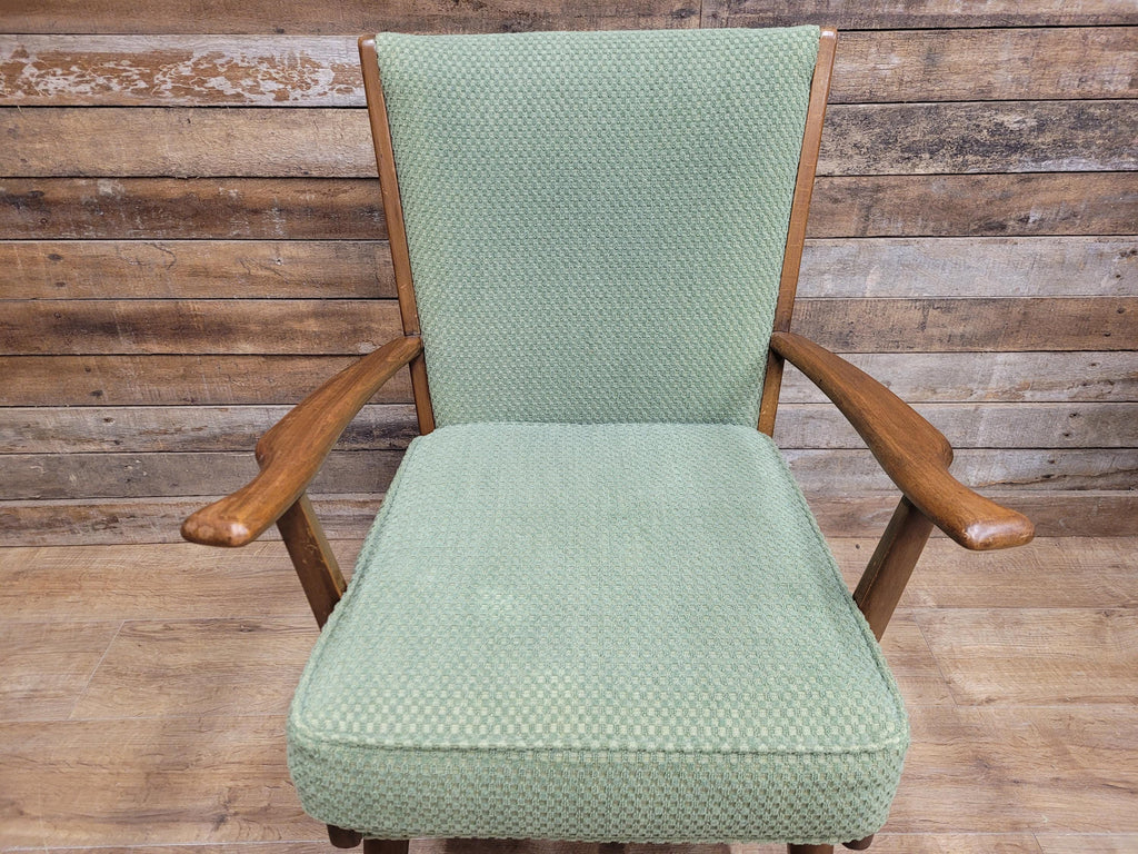 Vintage Mid Century Wooden Armchair Light Green Upholstery 1950s Lounge Chair