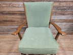 Vintage Mid Century Wooden Armchair Light Green Upholstery 1950s Lounge Chair