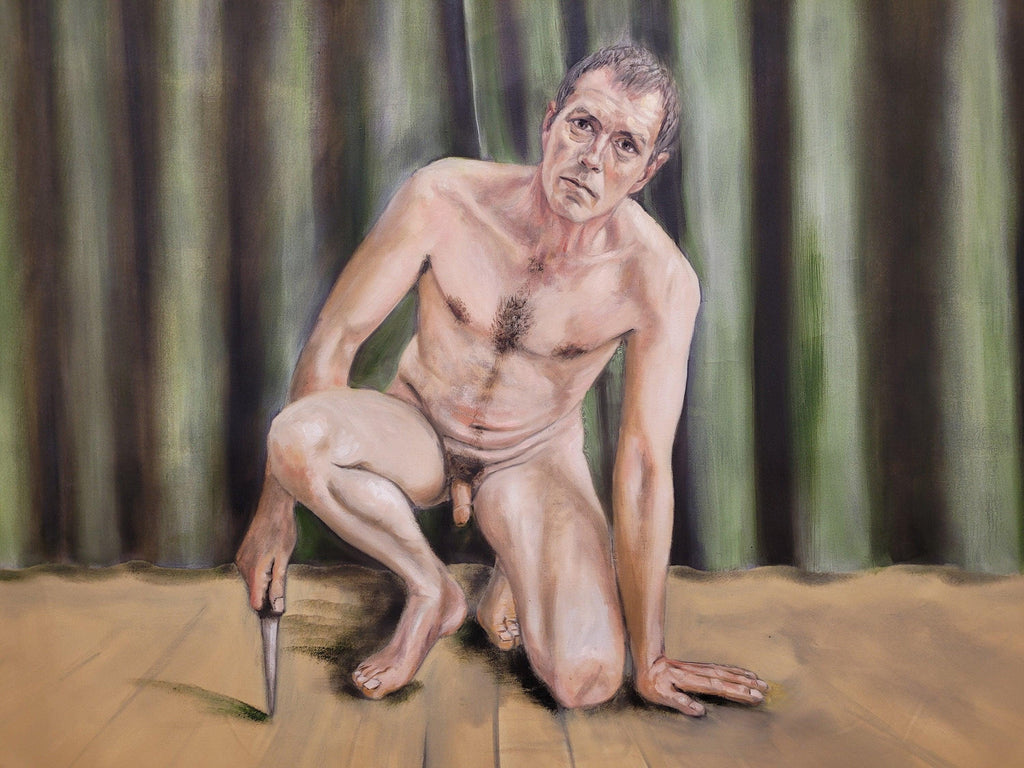 Large 8ft Contemporary Oil Painting Male Nude with Knife Modern Figurative Art