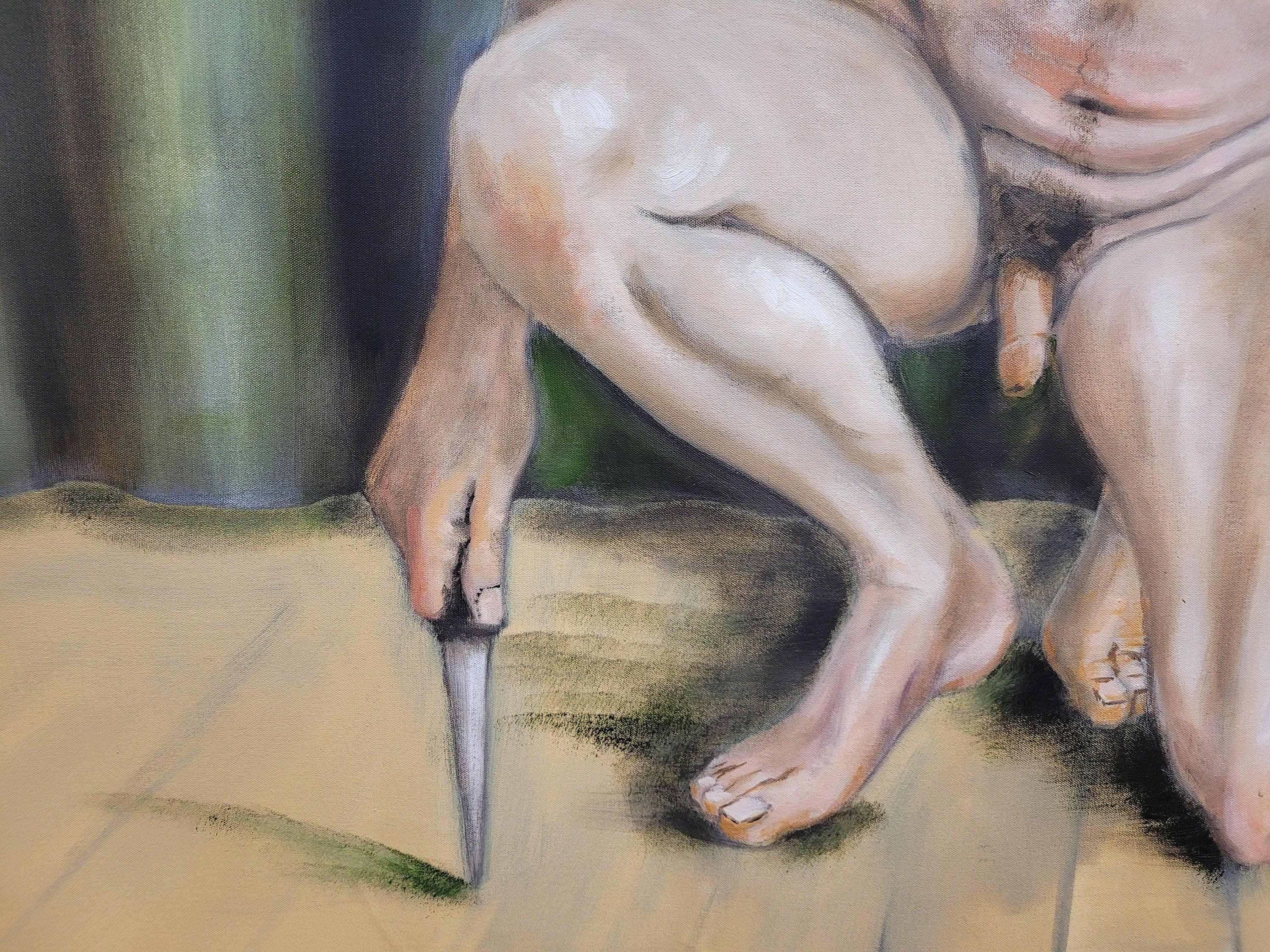 Large 8ft Contemporary Oil Painting Male Nude with Knife Modern Figurative Art