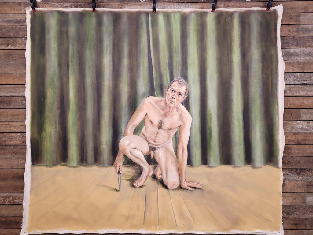 Large 8ft Contemporary Oil Painting Male Nude with Knife Modern Figurative Art