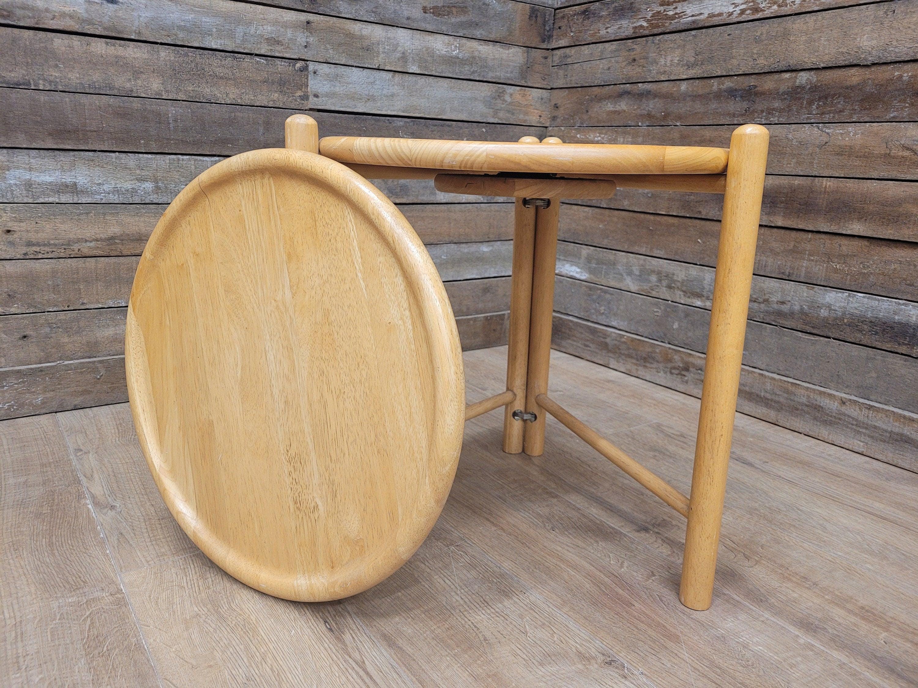 Vintage Blonde Side Table Folding Tray With Lazy Susan Occasional Table
