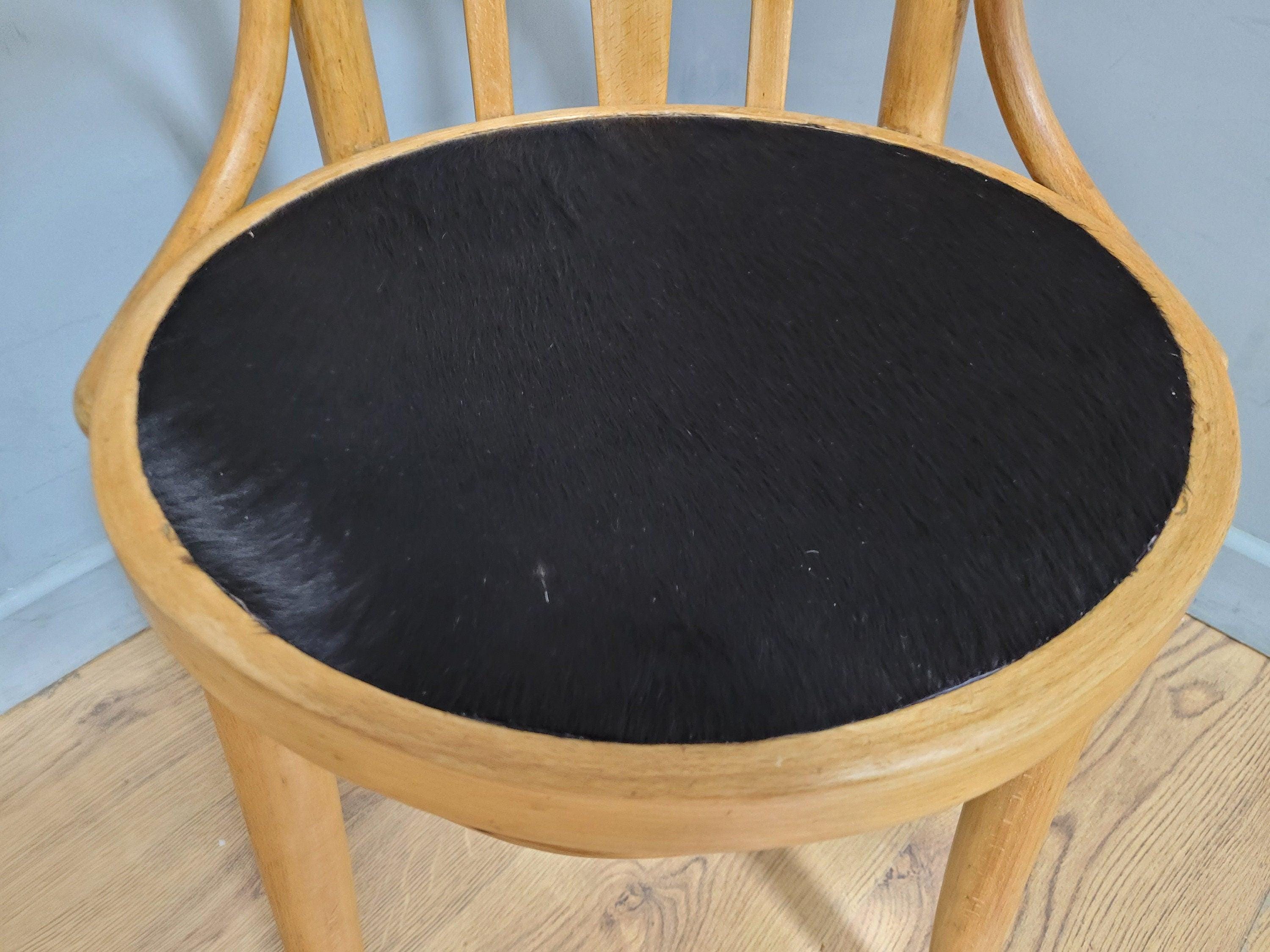 Mid Century Blonde Bentwood Desk Chair Cowhorn Design Cow Hide Seat