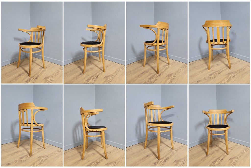 Mid Century Blonde Bentwood Desk Chair Cowhorn Design Cow Hide Seat