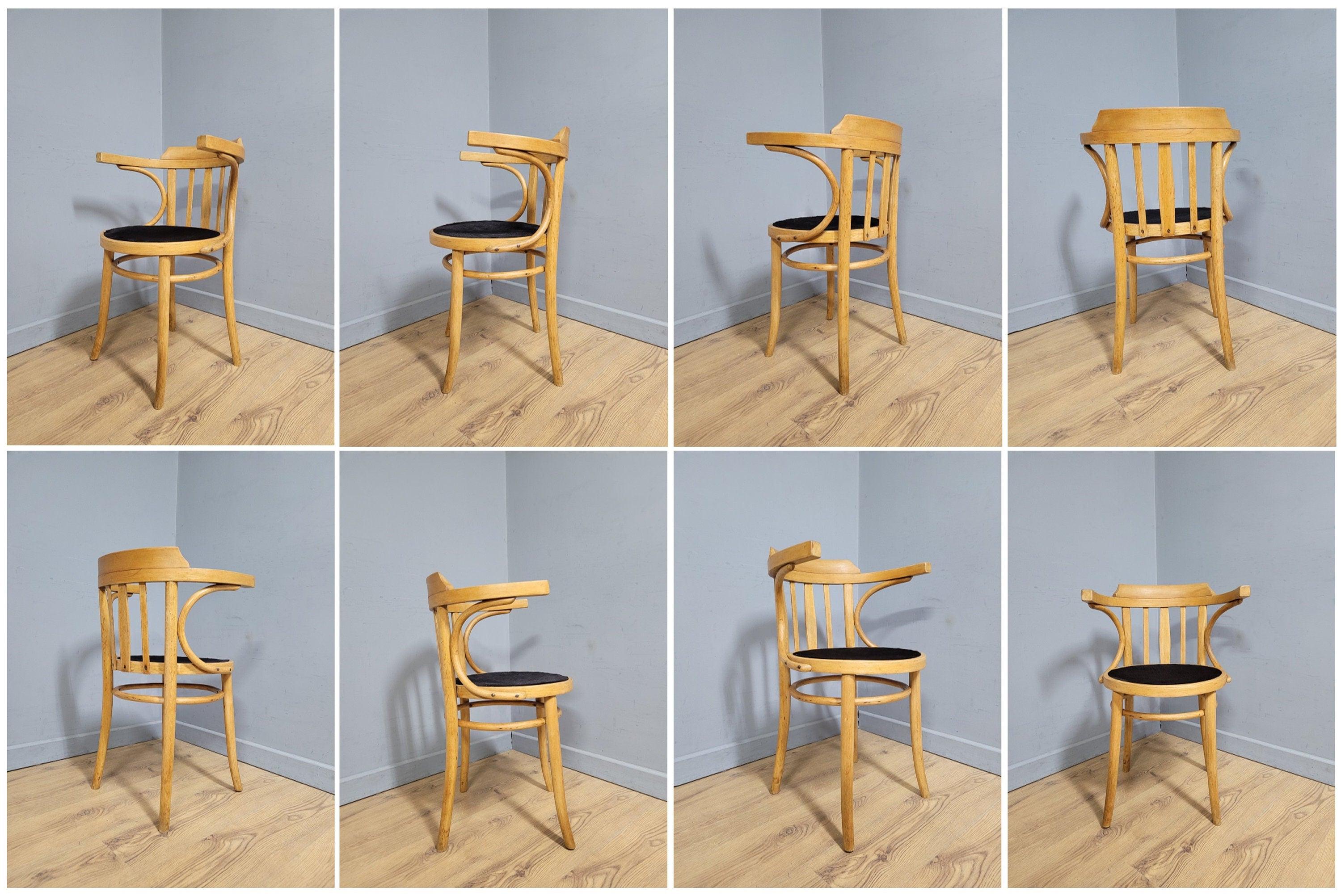 Mid Century Blonde Bentwood Desk Chair Cowhorn Design Cow Hide Seat