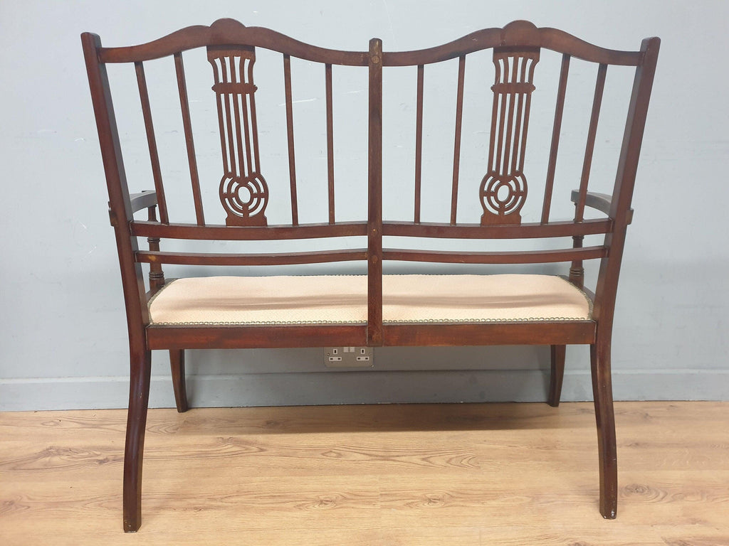 Antique Edwardian Saloon Sofa and Two Chair Fret Back Inlaid Marquetry Detailing
