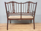 Antique Edwardian Saloon Sofa and Two Chair Fret Back Inlaid Marquetry Detailing