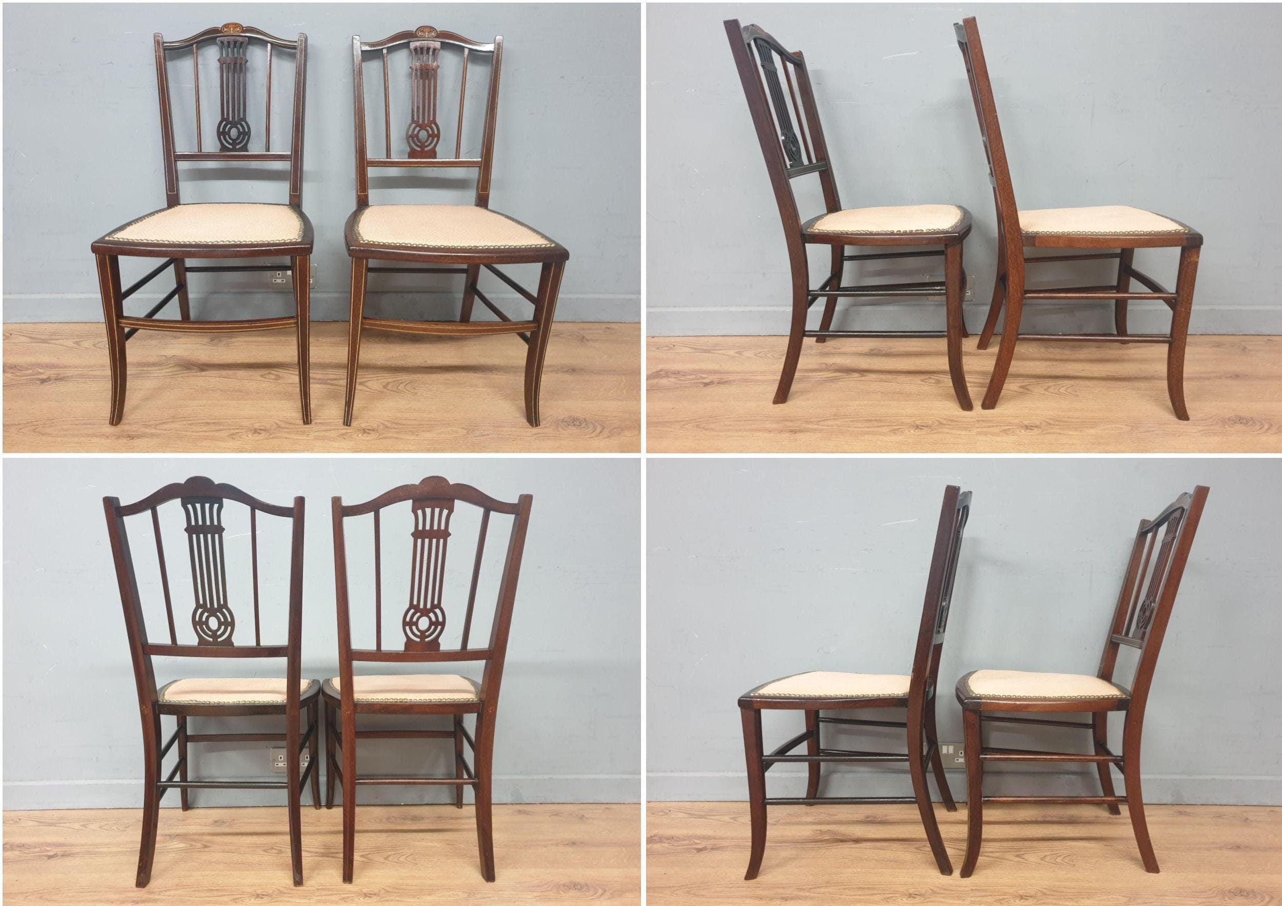 Antique Edwardian Saloon Sofa and Two Chair Fret Back Inlaid Marquetry Detailing