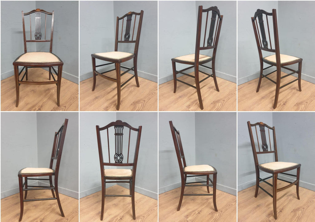 Antique Edwardian Saloon Sofa and Two Chair Fret Back Inlaid Marquetry Detailing