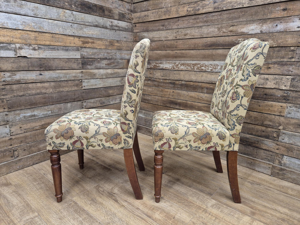 Two Country House Style Ducal Dining Chairs Beige Floral Fabric