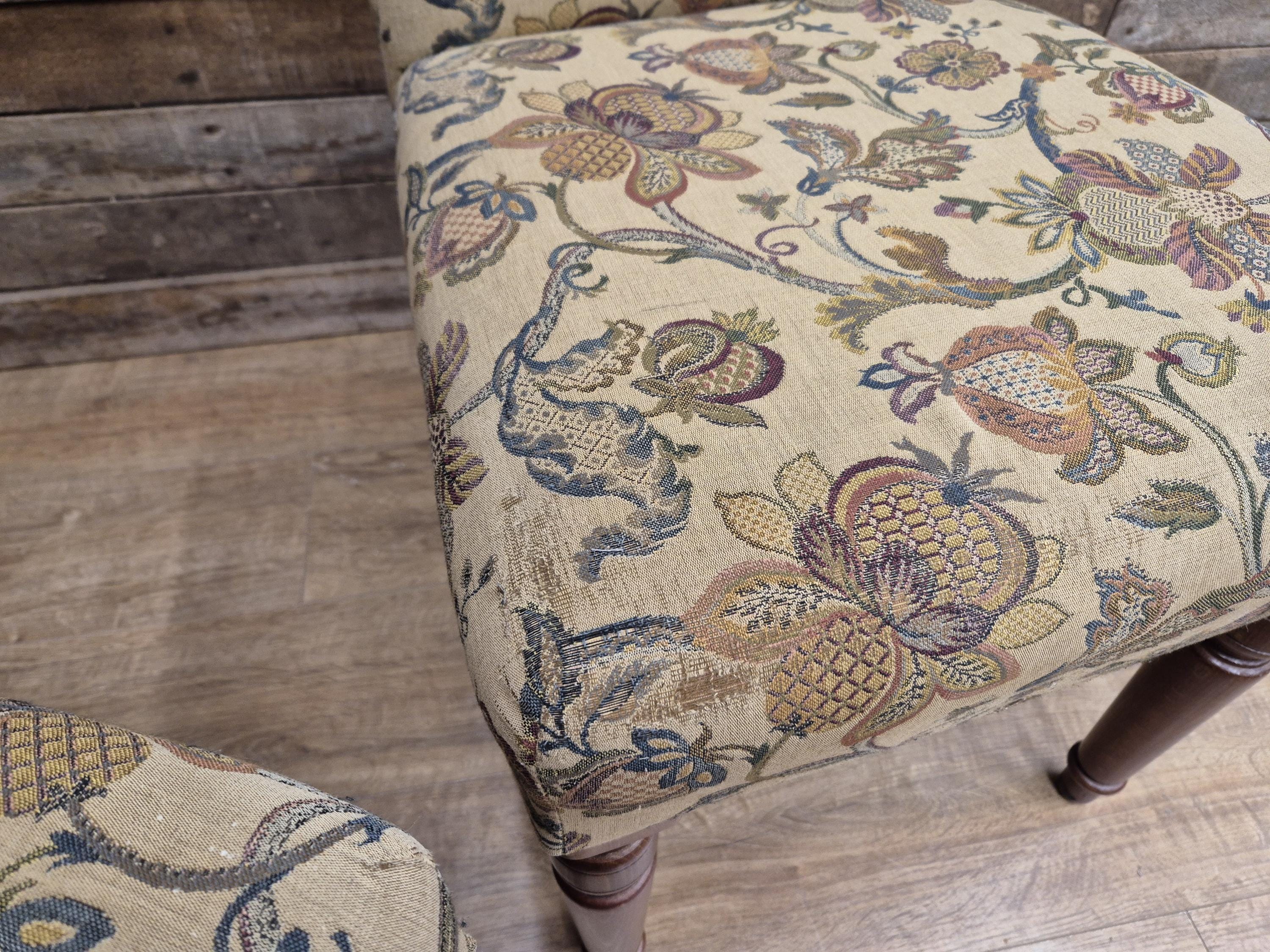 Two Country House Style Ducal Dining Chairs Beige Floral Fabric