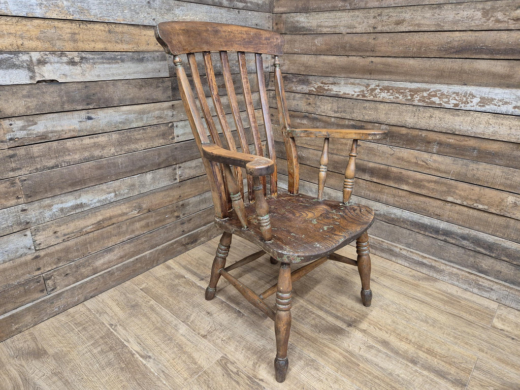 Antique Distressed Country House Lath Back Grandfather Oak And Elm Windsor Chair