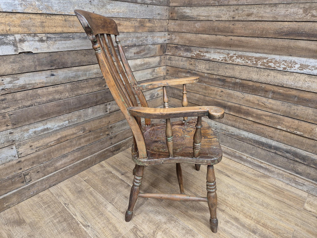 Antique Distressed Country House Lath Back Grandfather Oak And Elm Windsor Chair