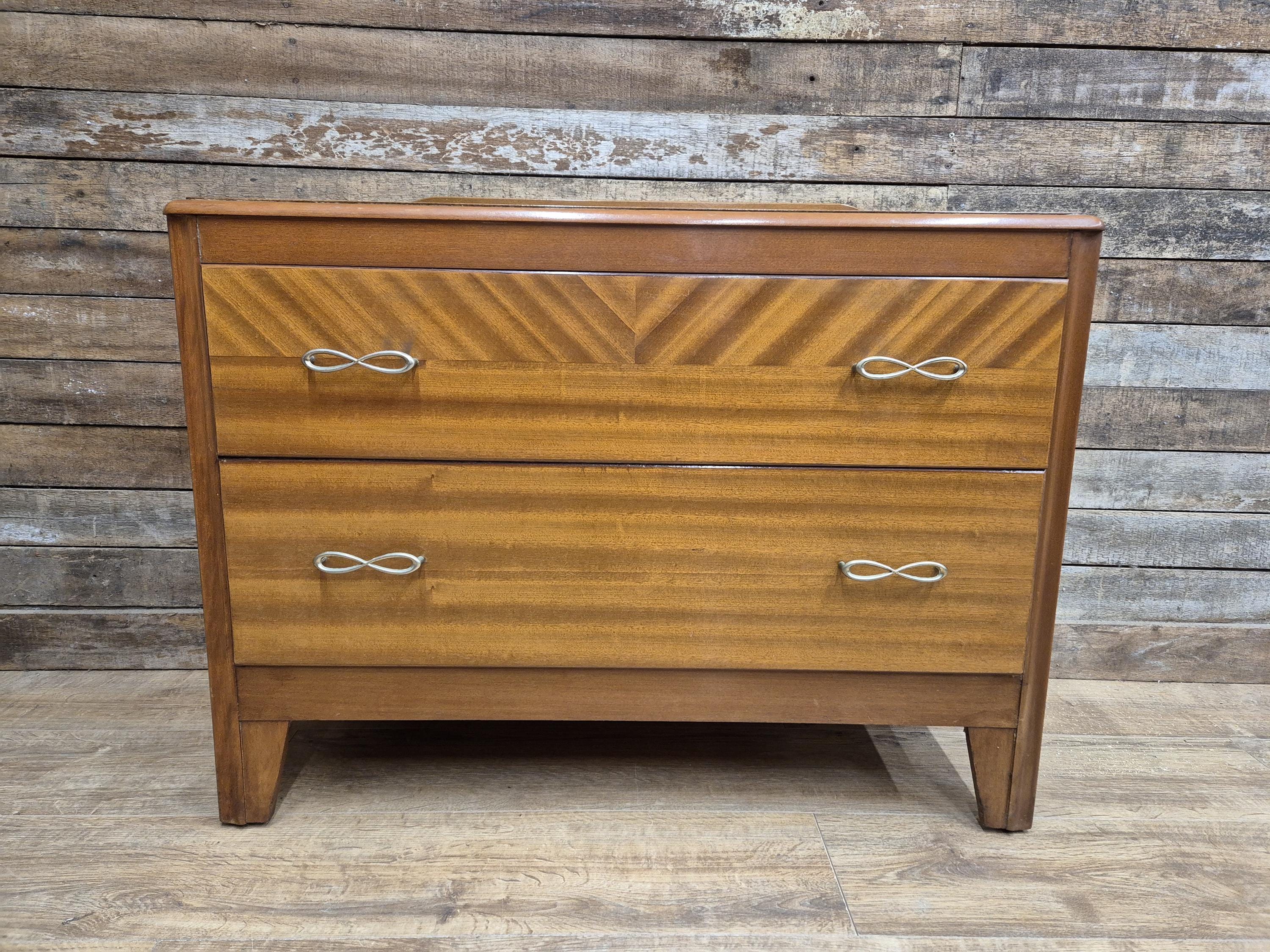 Mid Century Lebus Two Drawer Chest of Drawers Vintage Chic Deep Bottom Drawer