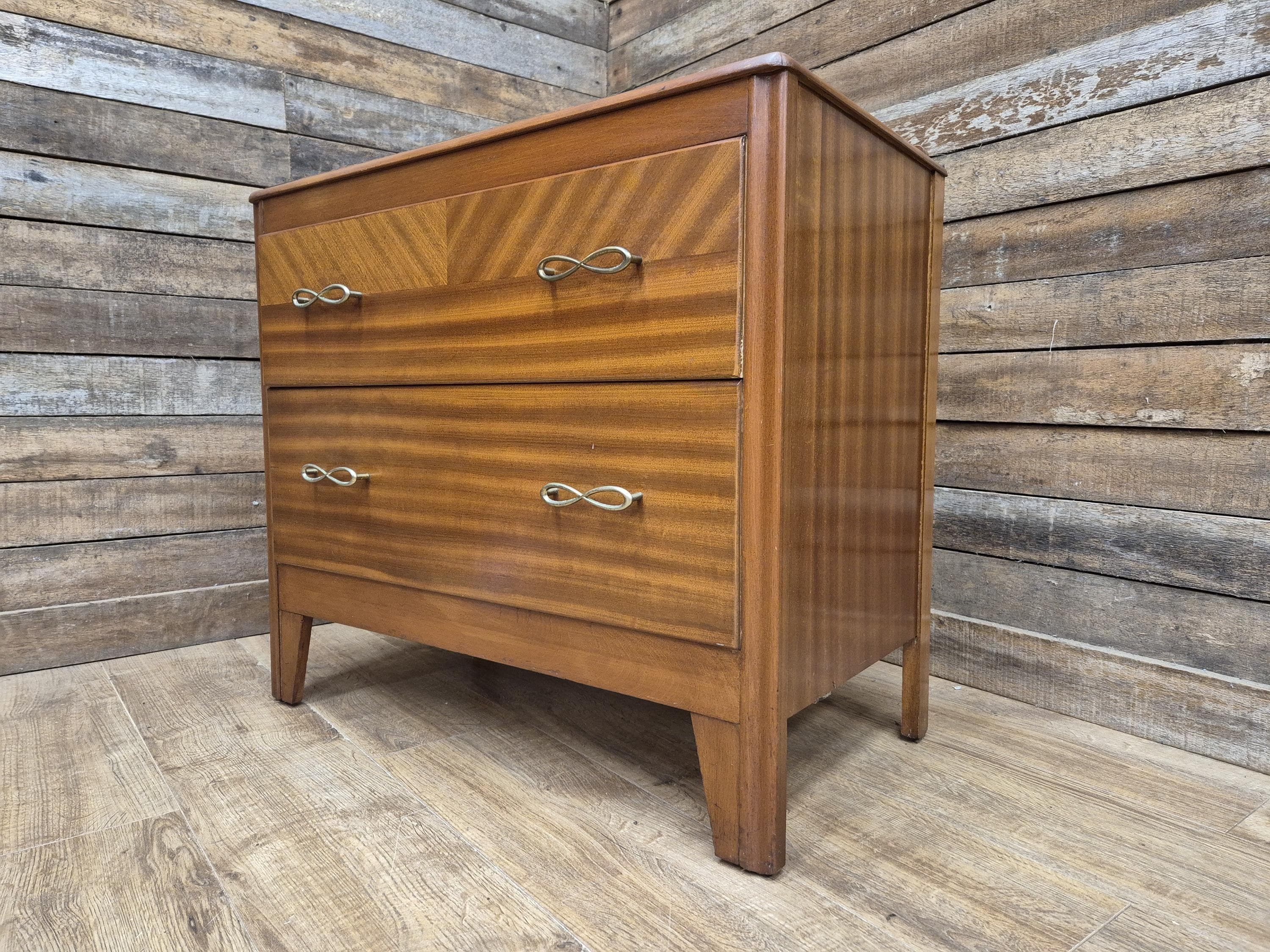 Vintage Chic Deep Bottom Drawer Mid Century Lebus Two Drawer Chest of Drawers