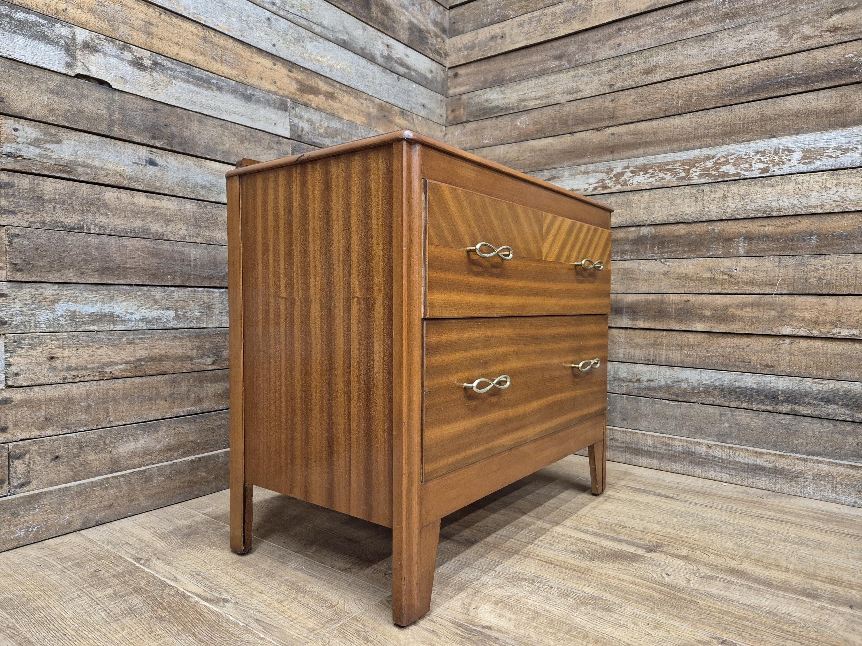 Vintage Chic Deep Bottom Drawer Mid Century Lebus Two Drawer Chest of Drawers