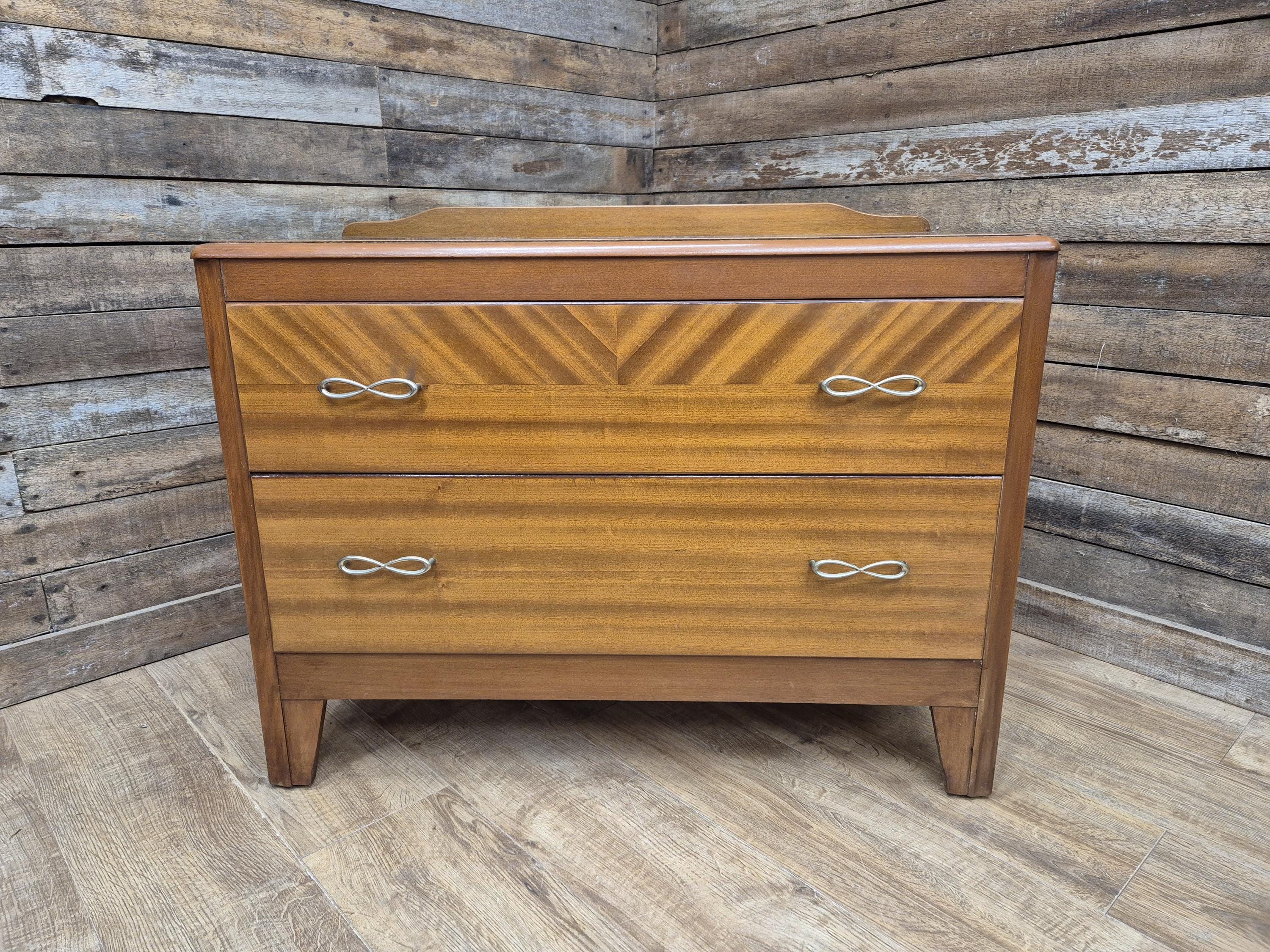 Mid Century Lebus Two Drawer Chest of Drawers Vintage Chic Deep Bottom Drawer